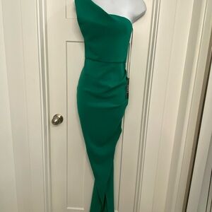 Nicole Bakti Emerald One-Shoulder Gown